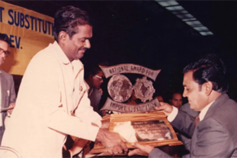 Mr. Dhanjibhai receiving the National Award for Import Substitution